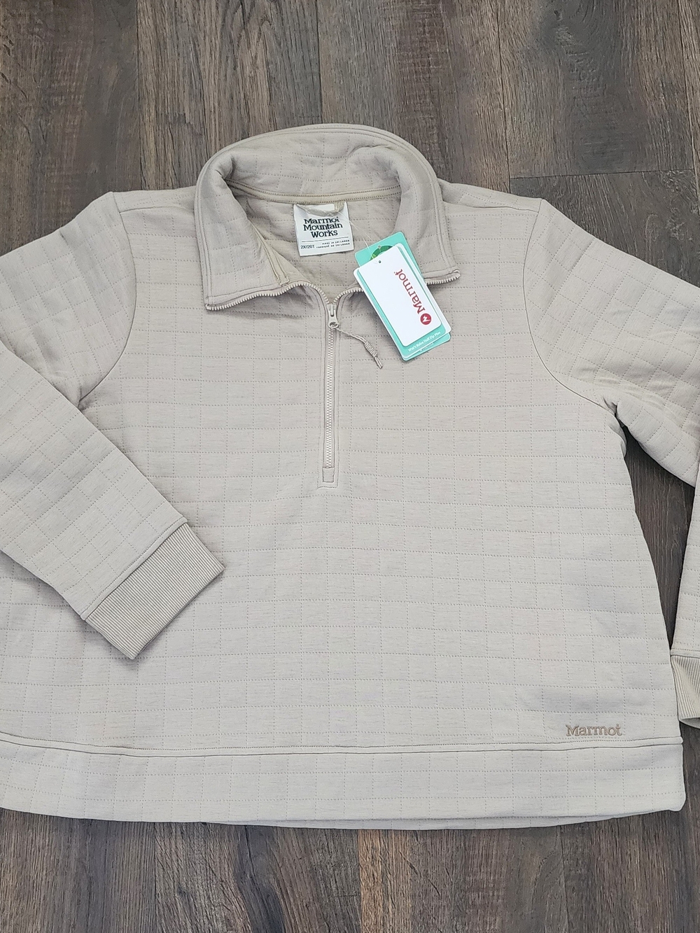 Marmot Light Beige Quilted Half-Zip Pullover